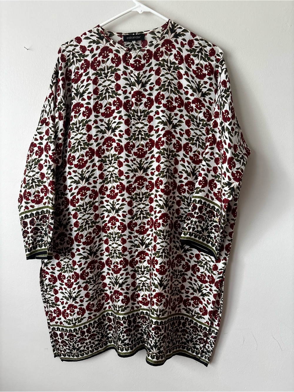 eskandar Red and Green Floral Cream Blouse size 0 - Picture 2 of 15